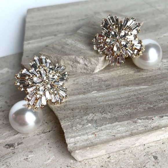 NEW ~ Anthropologie BHLDN Crystal Flower Pearl drop Earrings - Picture 1 of 9